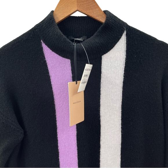 NWT Halogen Nordstrom’s Mock Neck Ultra Soft Sweater Black Purple Ivory Stripe - Picture 5 of 9